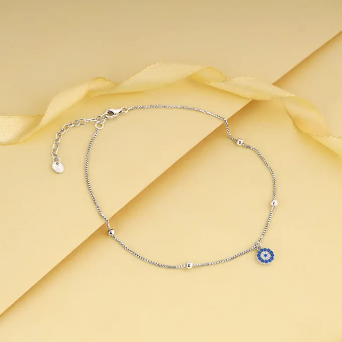 Silver Evil Eye Charm Anklet