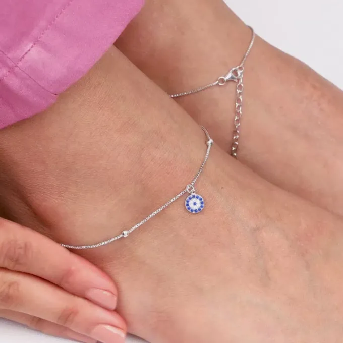 Silver Evil Eye Charm Anklet