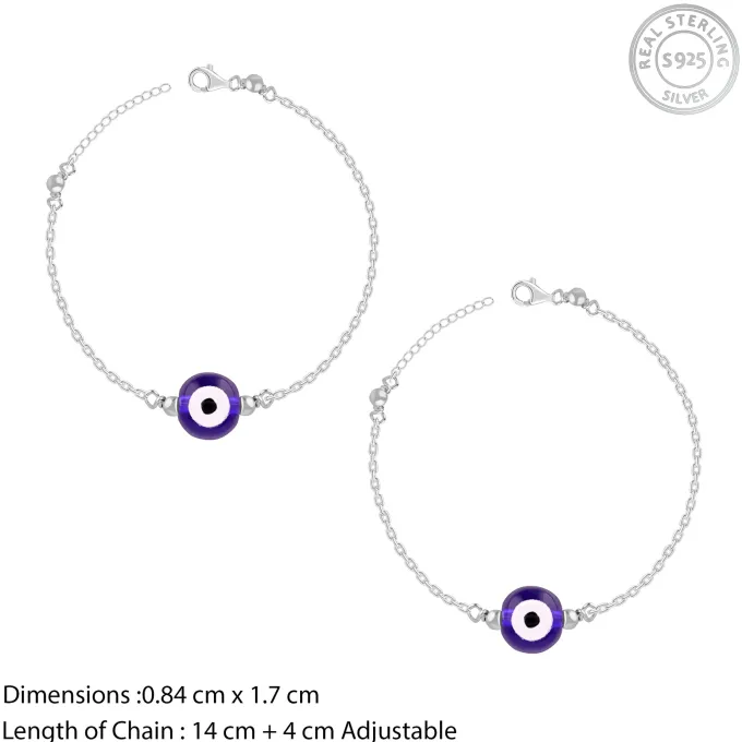 Silver Evil Eye Cutie Kids Anklet Pair