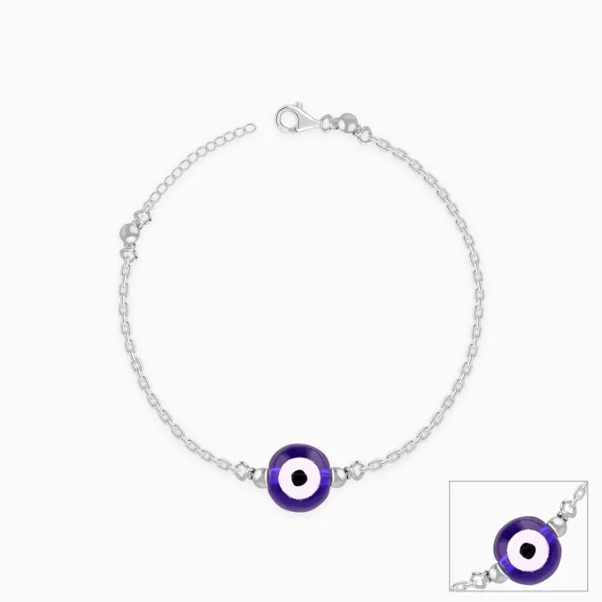 Silver Evil Eye Cutie Kids Anklet Pair