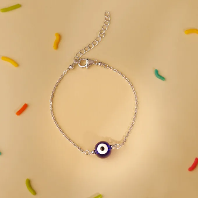Silver Evil Eye Cutie Kids Anklet Pair