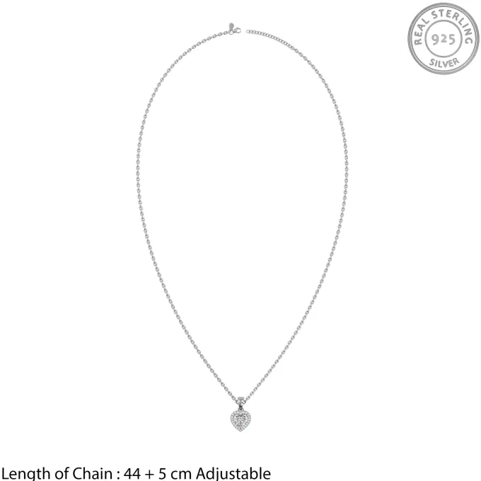Silver Fancy Heart Pendant With Link Chain