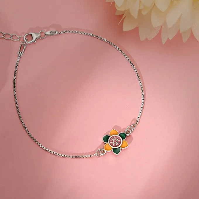 Silver Floral Bracelet Rakhi