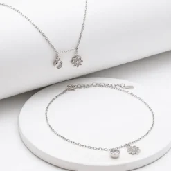 Silver Floral Charm Anklet