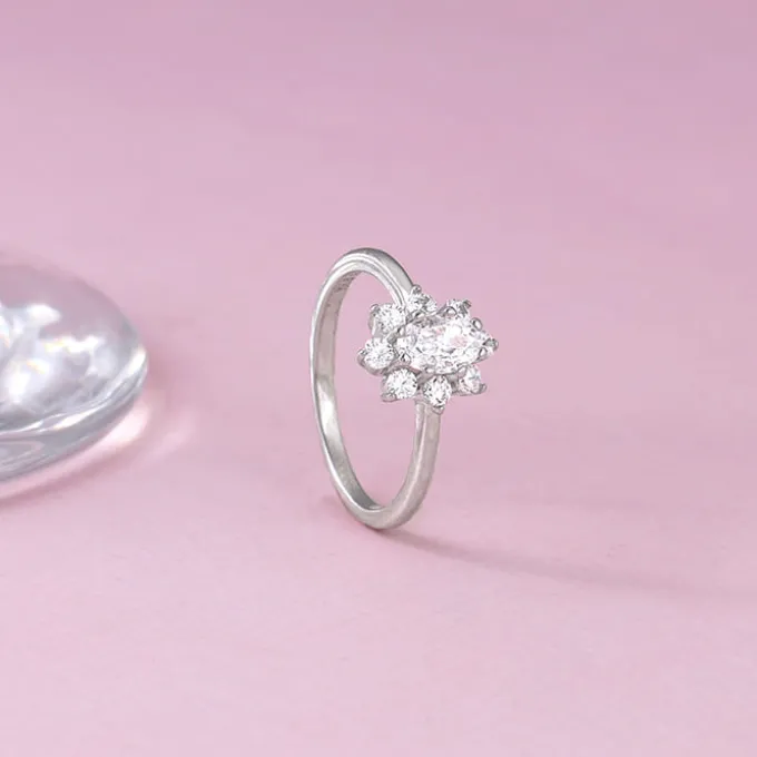 Silver Floral Ellipse Ring