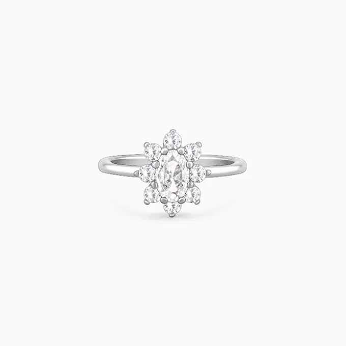 Silver Floral Ellipse Ring