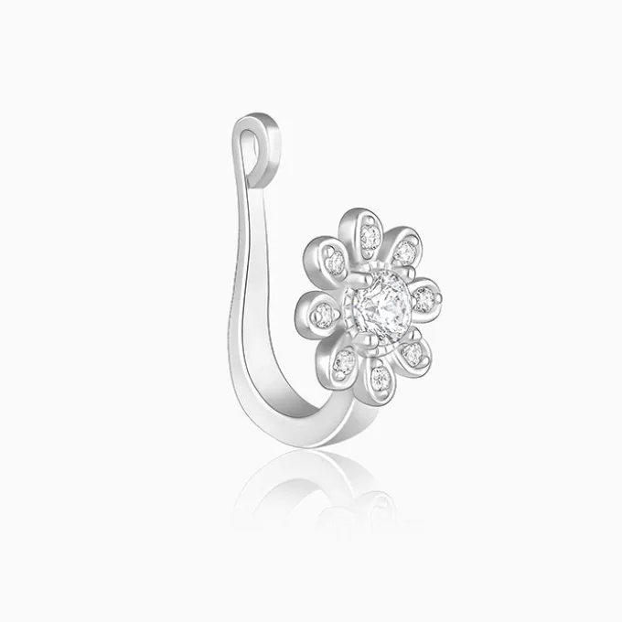 Silver Floral Fantasy Nose Pin (Clip On)