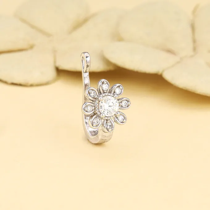 Silver Floral Fantasy Nose Pin (Clip On)