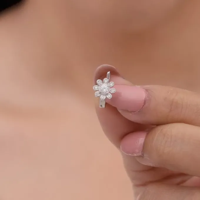 Silver Floral Fantasy Nose Pin (Clip On)