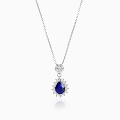 Silver Floral Royal Blue Drop Pendant