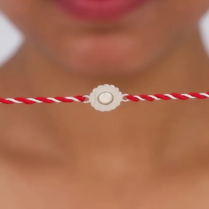 Silver Flower Pearl Rakhi