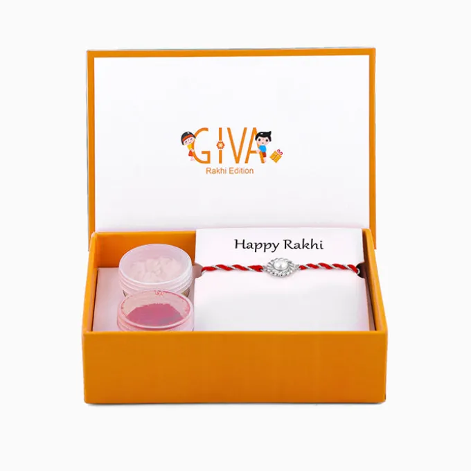 Silver Flower Pearl Rakhi