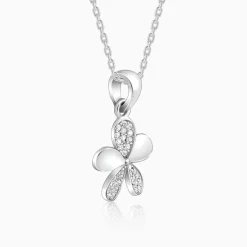 Silver Flower Pendant With Link Chain