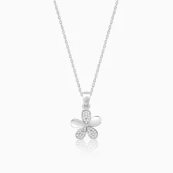 Silver Flower Pendant With Link Chain