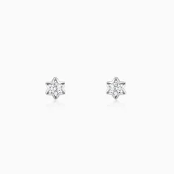 Silver Flower Star Stud Earrings