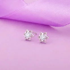 Silver Flower Star Stud Earrings