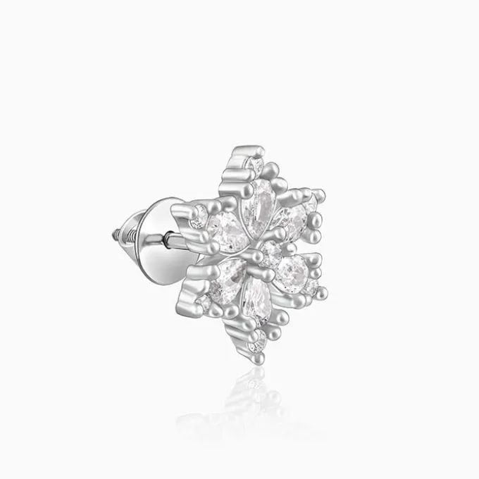 Silver Flowery Snowflake Studs