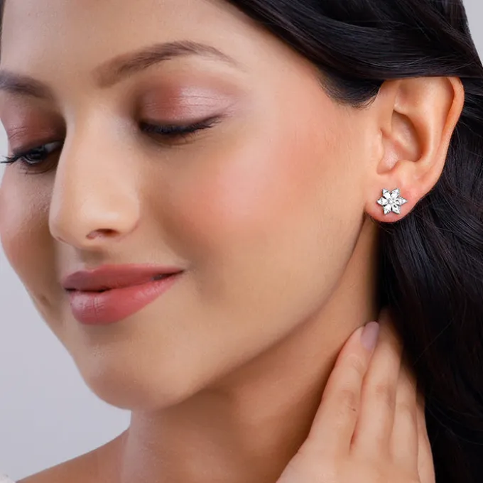 Silver Flowery Snowflake Studs