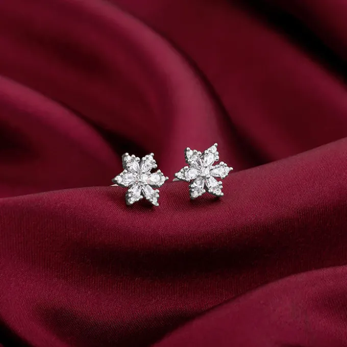Silver Flowery Snowflake Studs