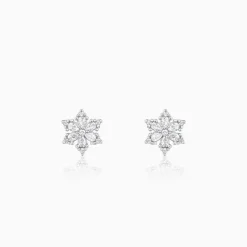 Silver Flowery Snowflake Studs