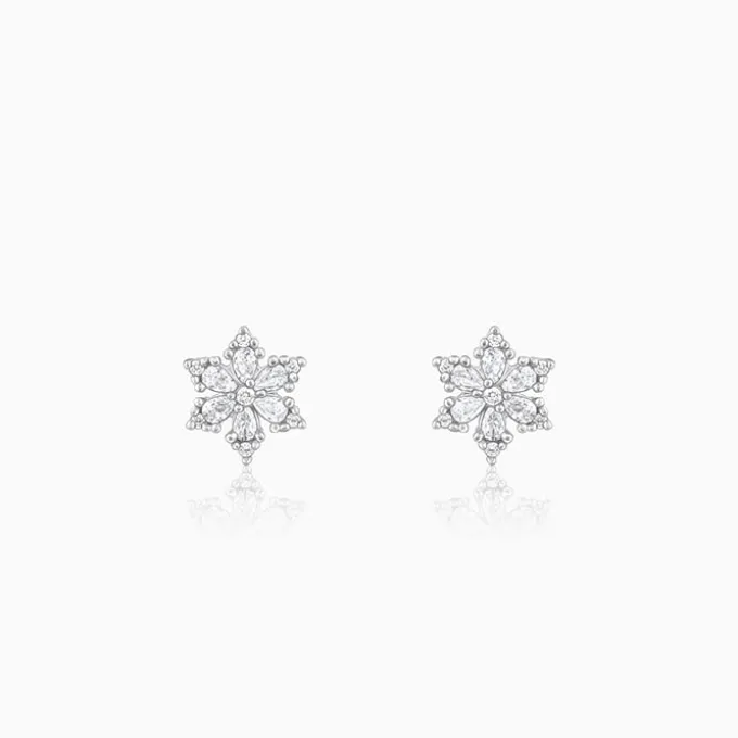 Silver Flowery Snowflake Studs