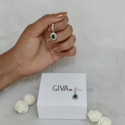 Silver Forest Green Drop Earrings