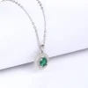 Silver Forest Green Shining Halo Pendant With Link Chain