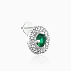 Silver Forest Green Shining Halo Studs