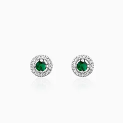 Silver Forest Green Shining Halo Studs