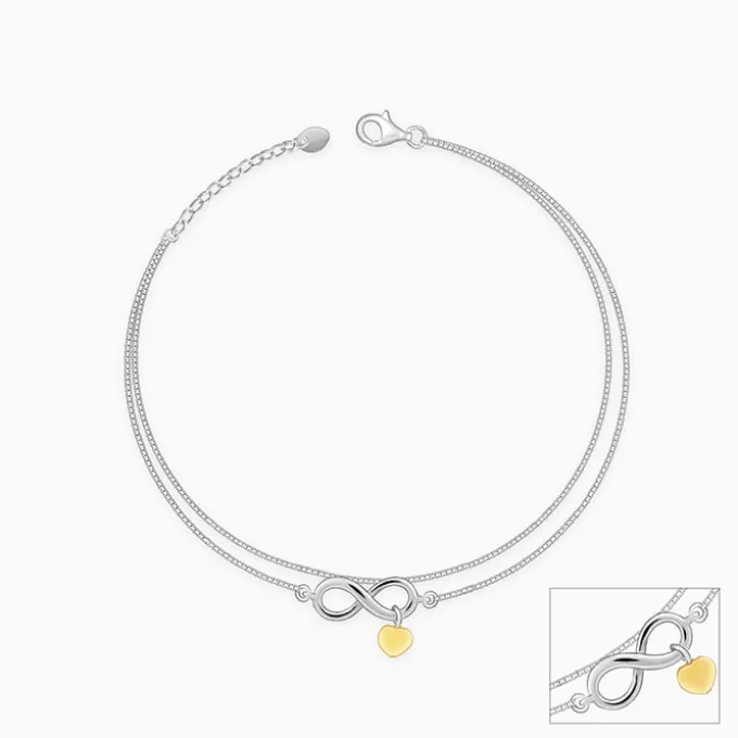 Silver Forever Heart Layered Anklet