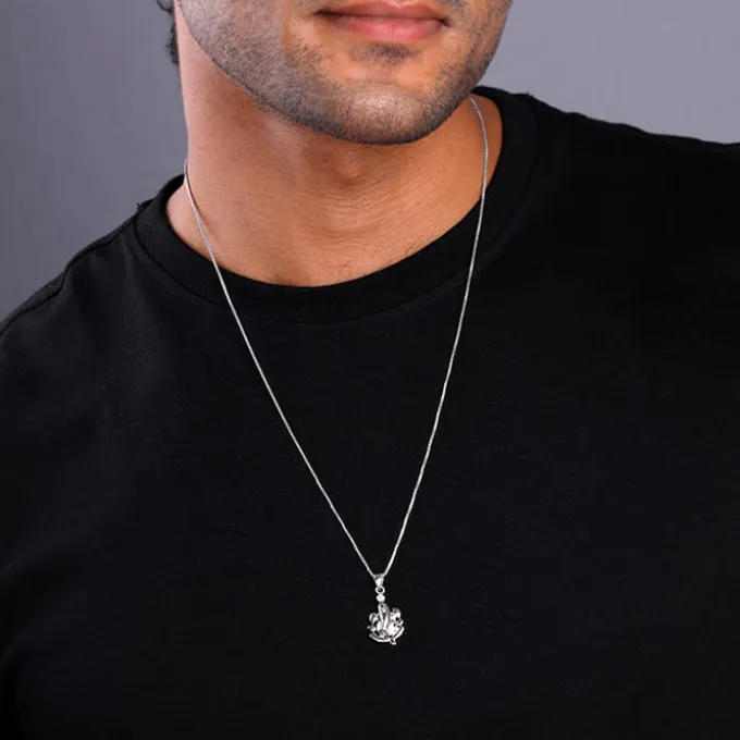 Silver Ganapathi Pendant with Link Chain For Him