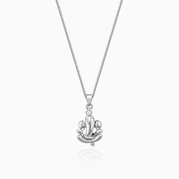 Silver Ganapathi Pendant with Link Chain For Him