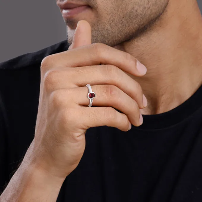 Silver Garnet Ring For Him