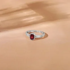 Silver Garnet Squircle Ring For Him