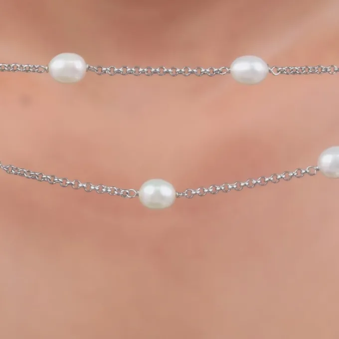 Silver Gene Pearl Layered Bracelet