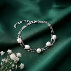 Silver Gene Pearl Layered Bracelet