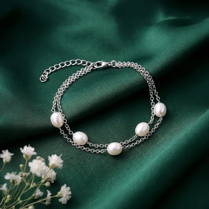 Silver Gene Pearl Layered Bracelet