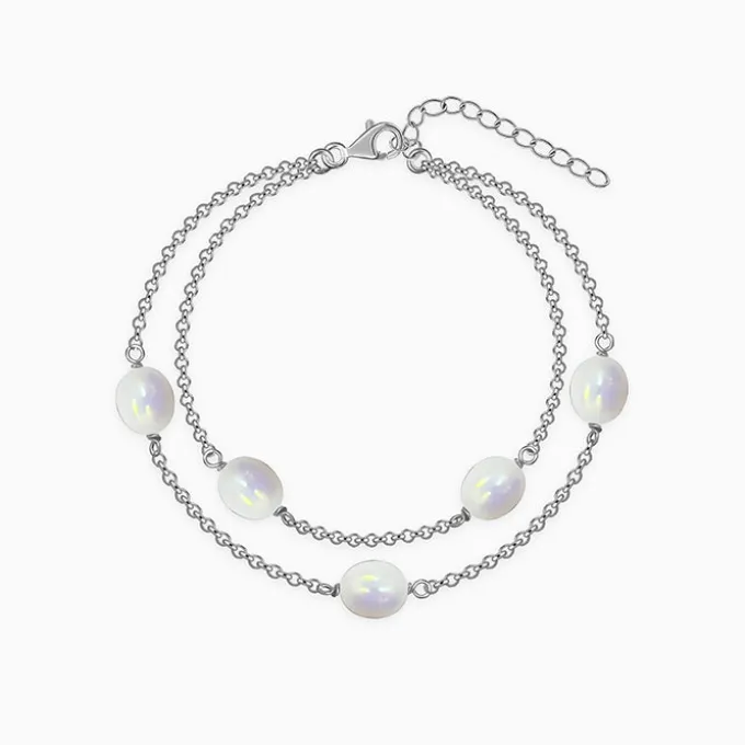 Silver Gene Pearl Layered Bracelet