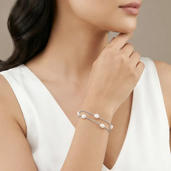 Silver Gene Pearl Layered Bracelet