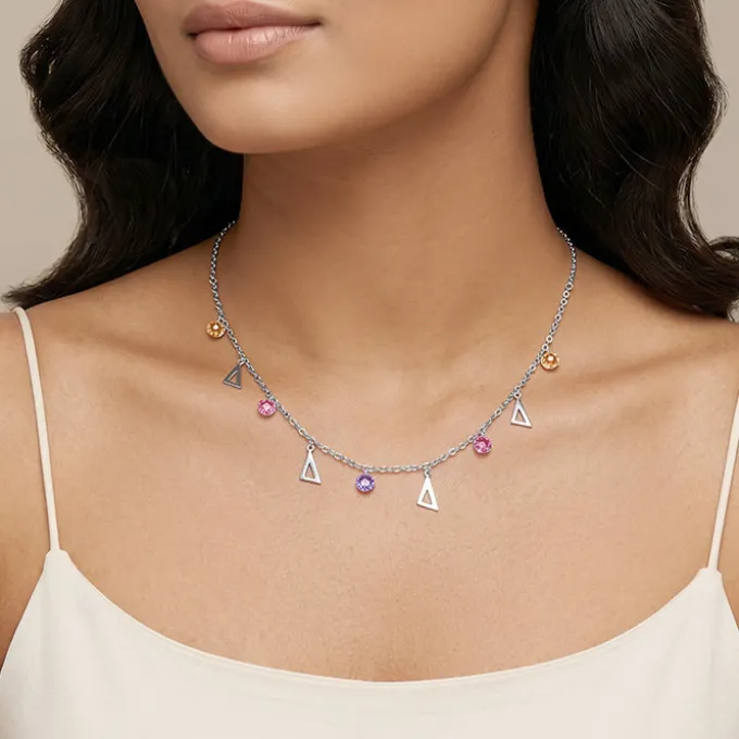 Silver Geometric Charm Choker Necklace