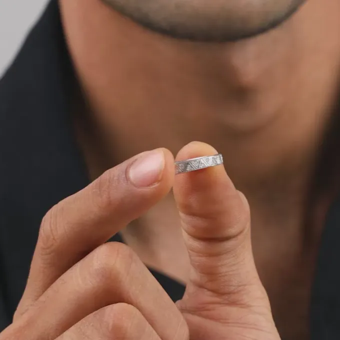 Silver Geometric Triangle Ring For Him