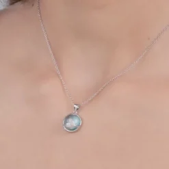 Silver Gleaming Blue Fish Tail Pendant with Link Chain