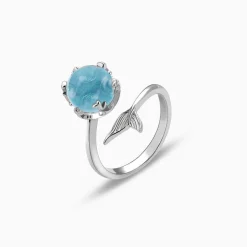 Silver Gleaming Blue Fish Tail Ring