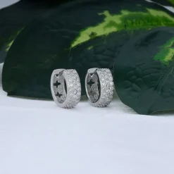 Silver Glittering Huggies Earrings