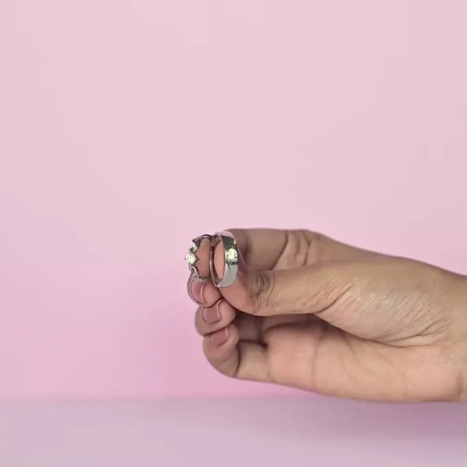 Silver Glowing in Love Couple Rings