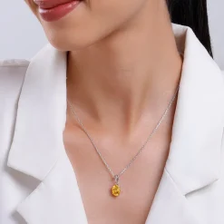 Silver Grace Citrine Pendant With Link Chain