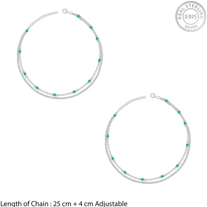 Silver Green Glimmer Anklet