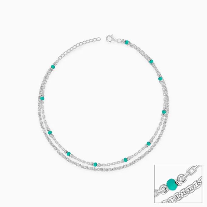 Silver Green Glimmer Anklet