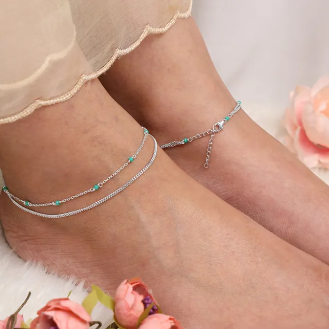 Silver Green Glimmer Anklet