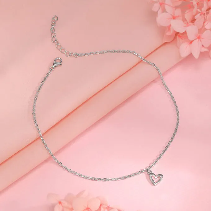 Silver Happy Heart Anklet